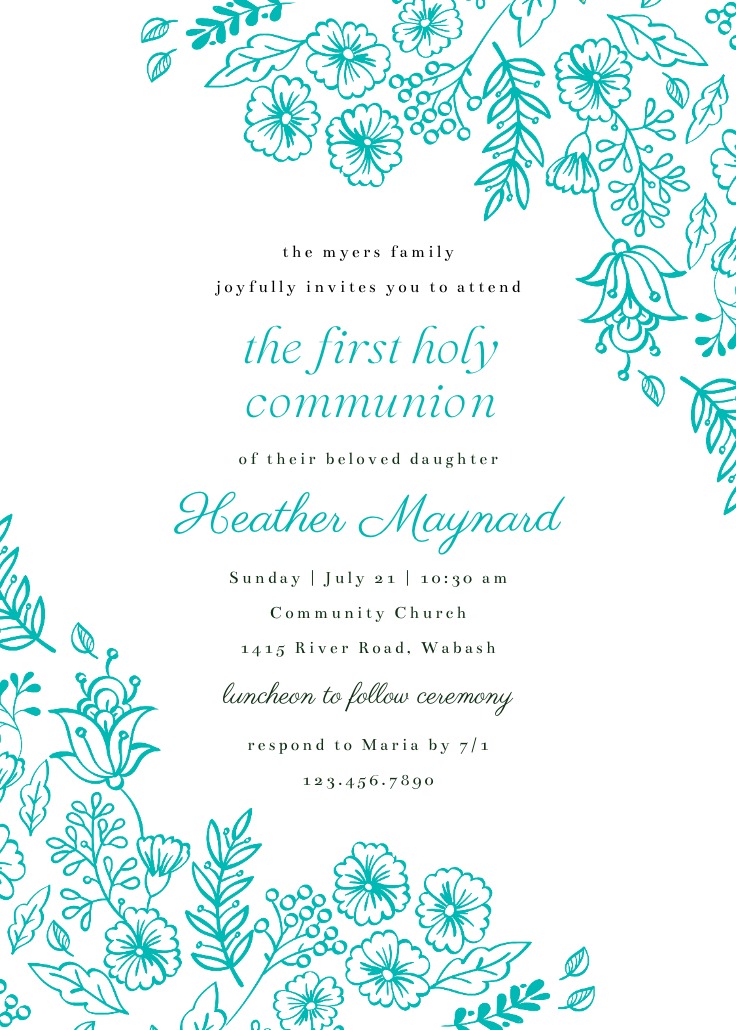 Elegant Flowers - First Holy Communion Invitation Template (Free ...