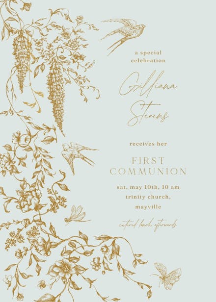 Etched autumn florals - first holy communion invitation