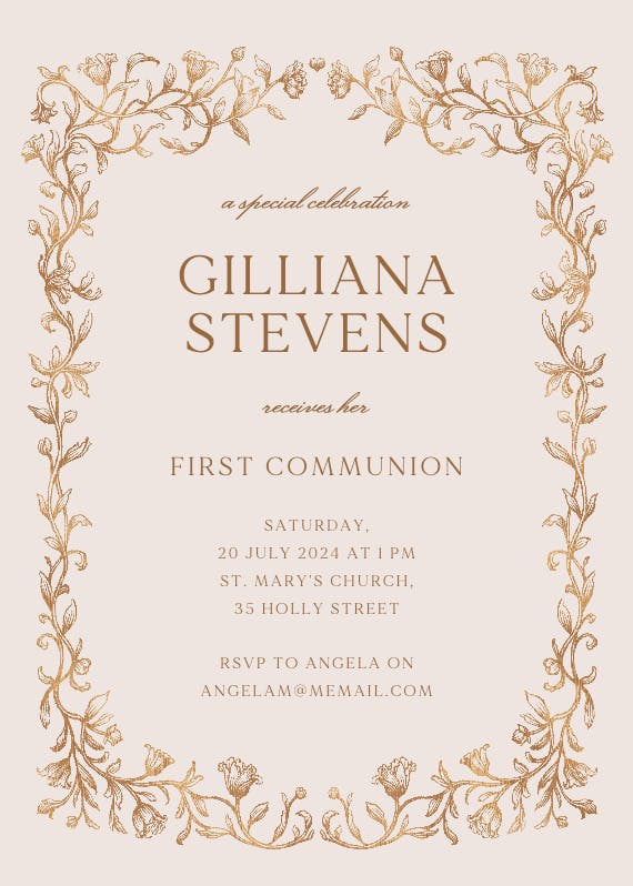 Etched deco - first holy communion invitation