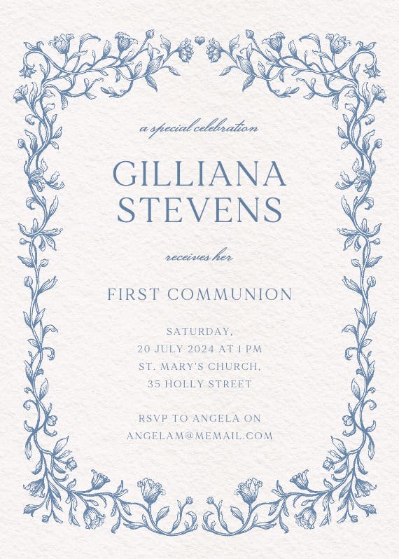 Etched deco - first holy communion invitation