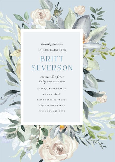 Eucalyptus charm - first holy communion invitation