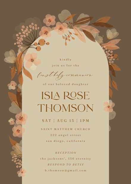 Fall Floral Arch - First Holy Communion Invitation Template | Greetings ...