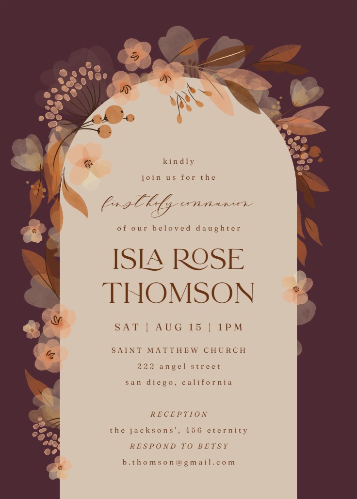 Fall floral arch - First Holy Communion Invitation Template | Greetings ...