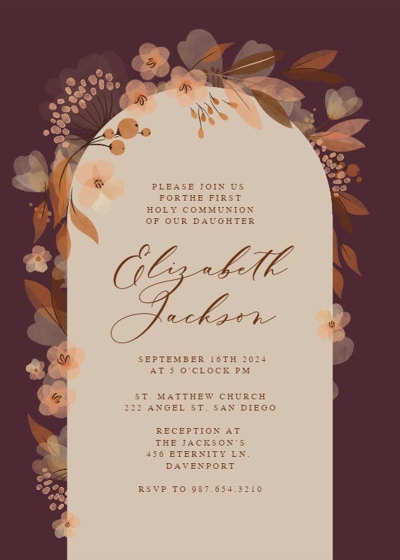 Fall floral arch - first holy communion invitation