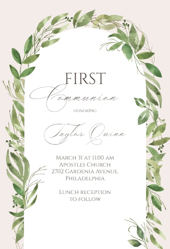 Feathery ferns - first holy communion invitation