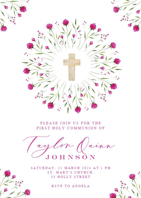 Floral circle - first holy communion invitation