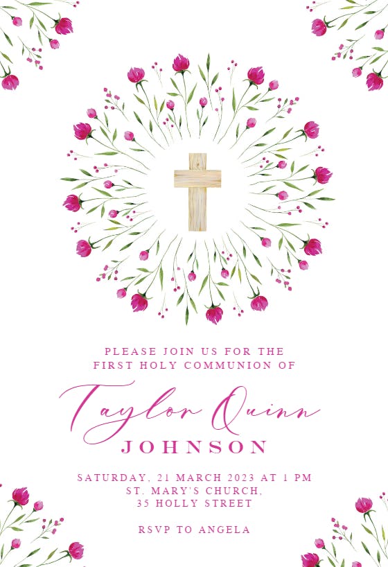 Floral Circle - First Holy Communion Invitation Template (Free ...