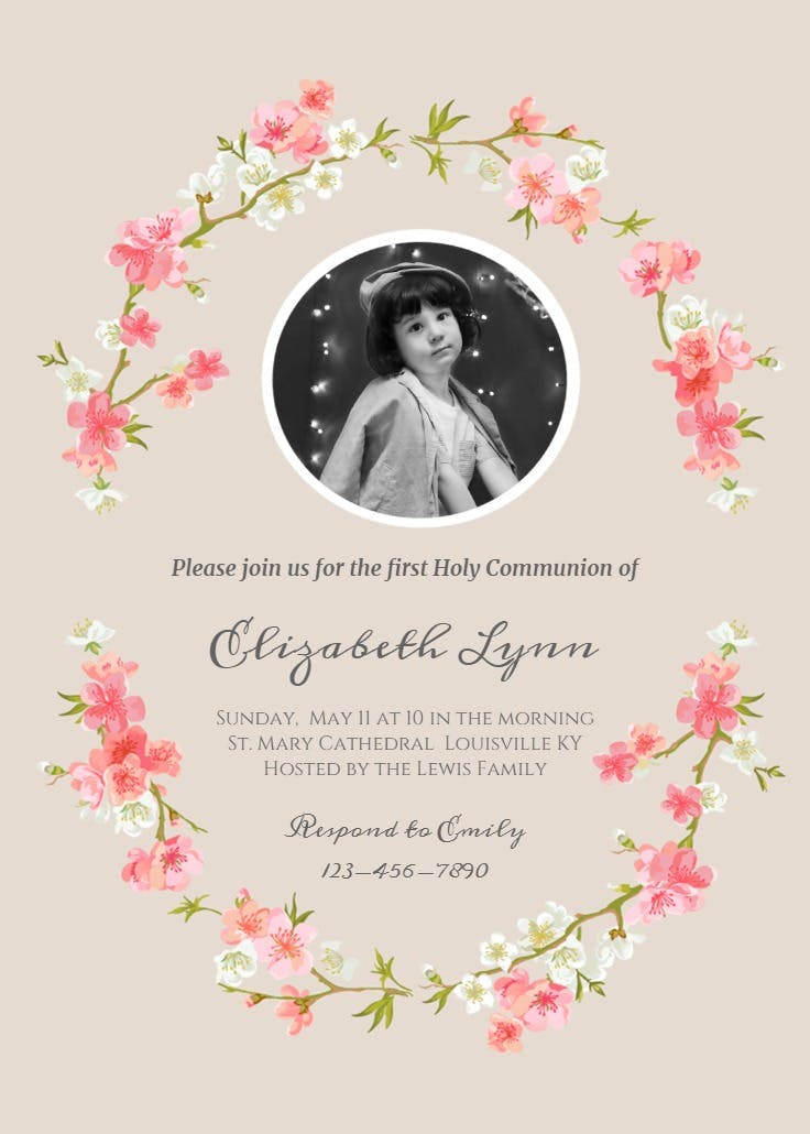 Floral communion - first holy communion invitation