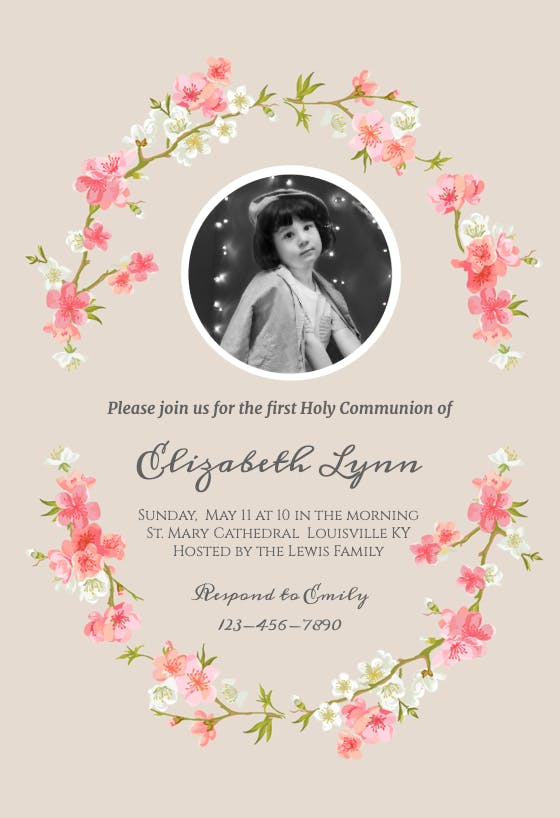 Floral communion - first holy communion invitation