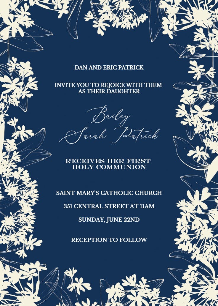 Floral edges - first holy communion invitation