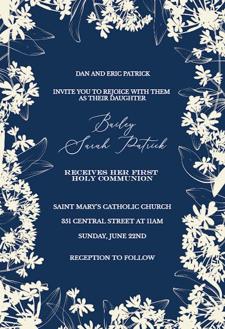 Floral edges - first holy communion invitation
