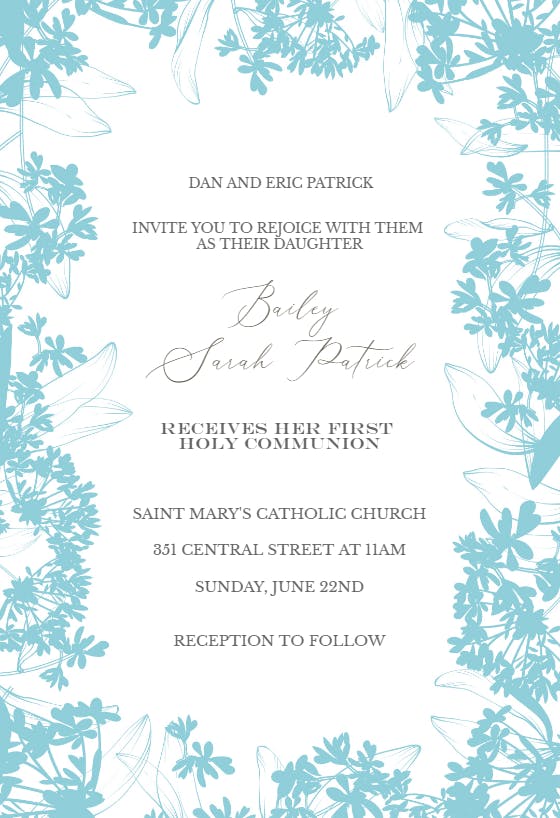 Floral edges - first holy communion invitation