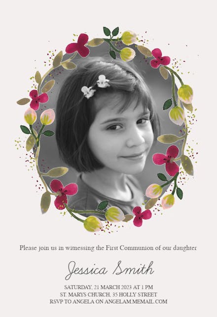 Floral Happiness - First Holy Communion Invitation