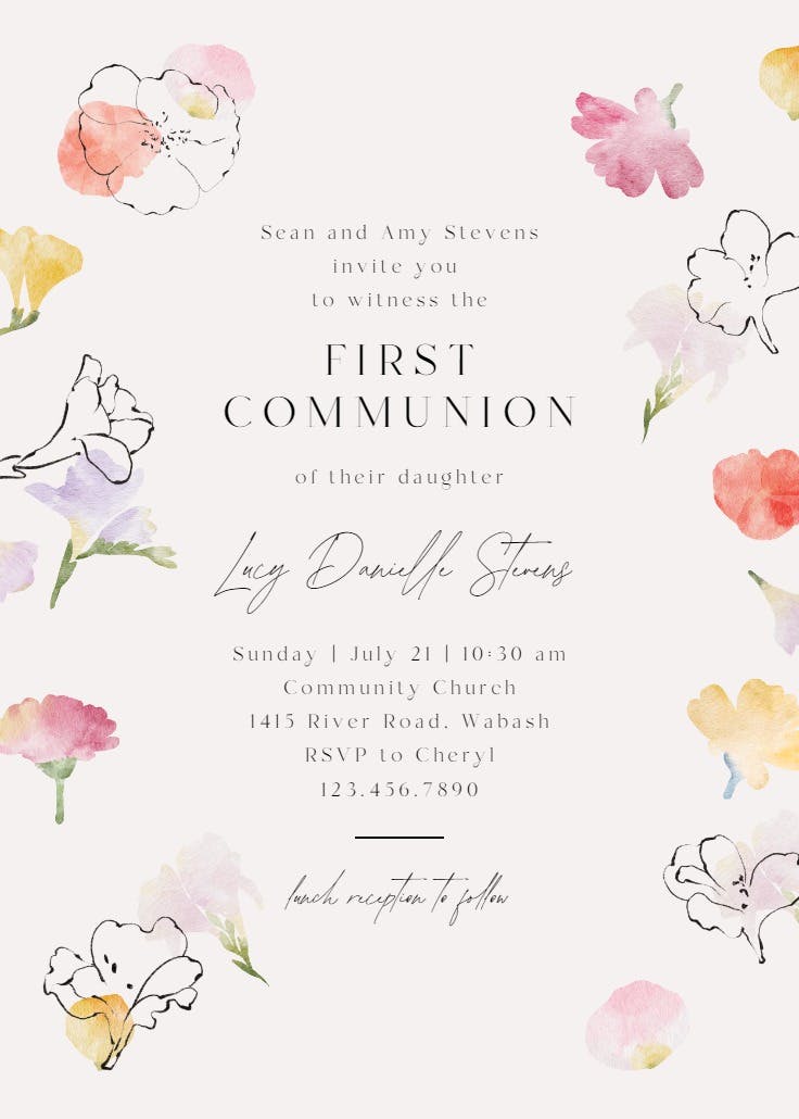 Floral stamps - first holy communion invitation