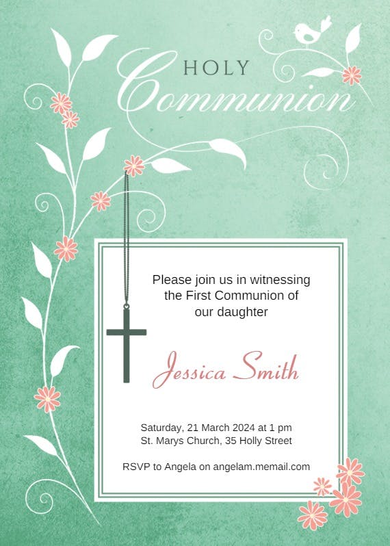 Floral vine - first holy communion invitation