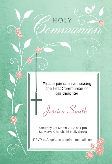 Floral Vine - First Holy Communion Invitation