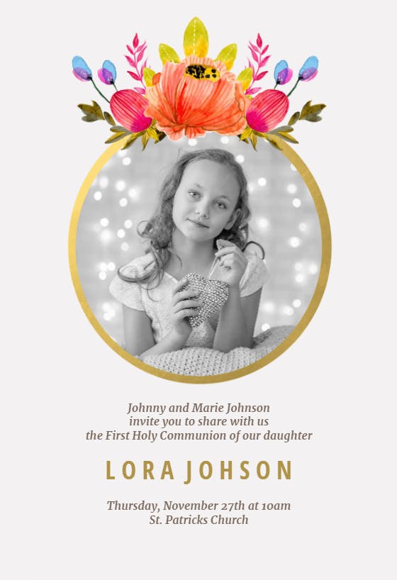 Floral - first holy communion invitation