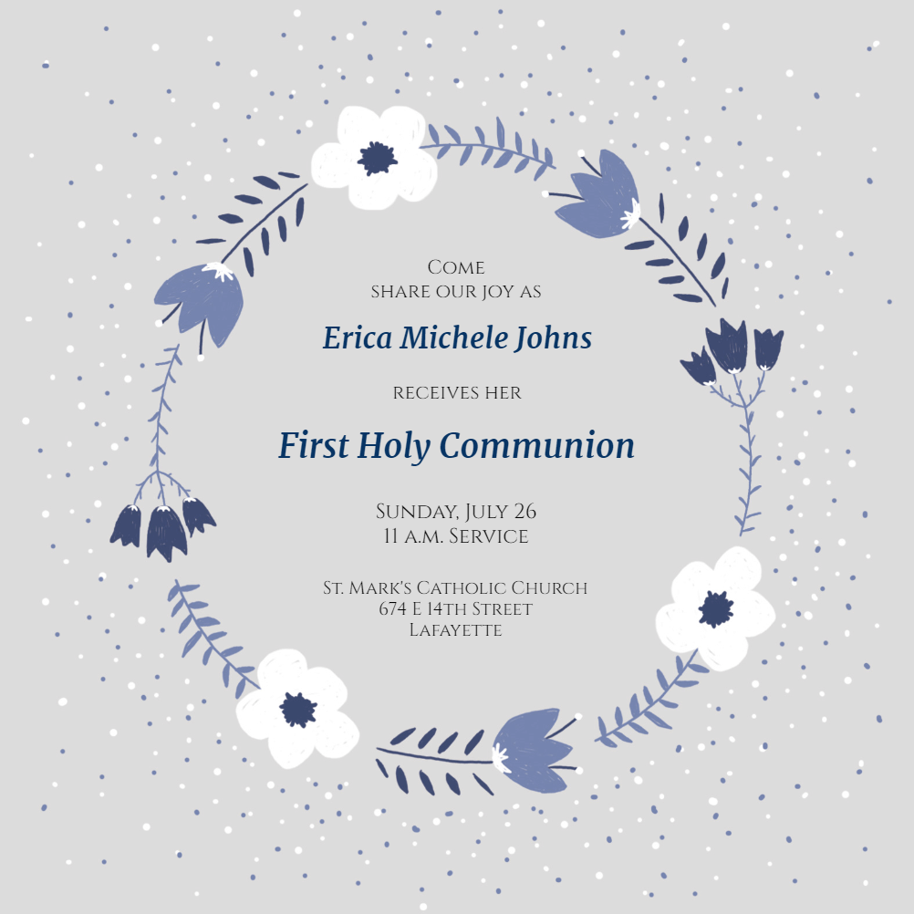 Flower Ring Square - First Holy Communion Invitation Template (Free ...
