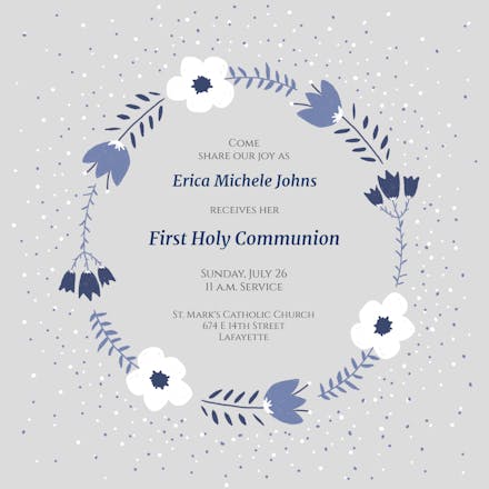 Flower Ring Square - First Holy Communion Invitation