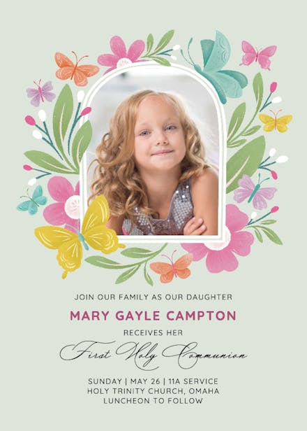 Fluttering Garden - First Holy Communion Invitation Template ...