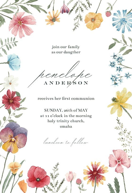 Fresh meadow flowers - first holy communion invitation