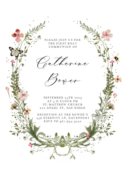 Fresh Spring Wreath - First Holy Communion Invitation