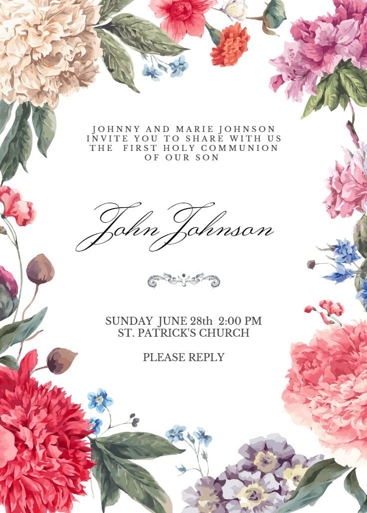 Garden glory - first holy communion invitation