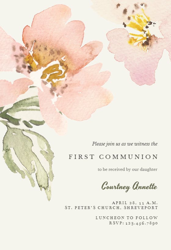 Garden roses - first holy communion invitation