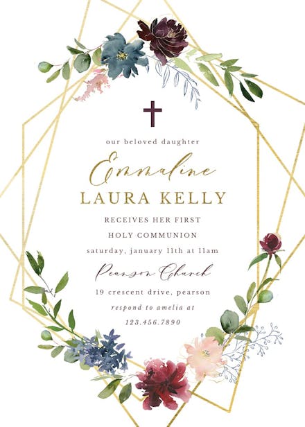 Geometric & flowers - first holy communion invitation