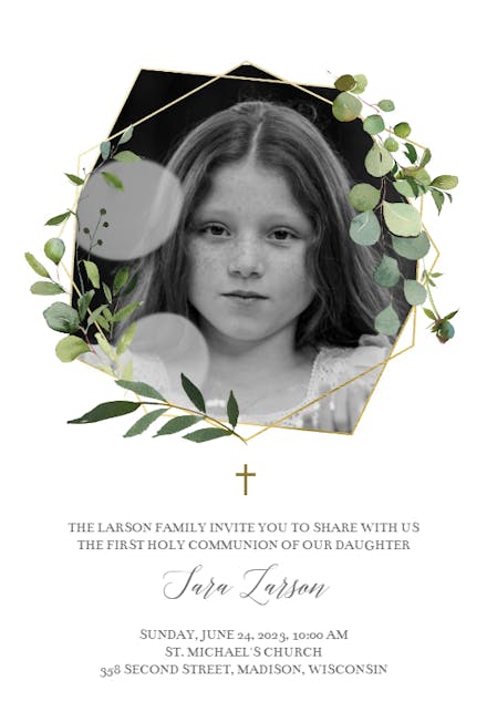 Geometric Eucalyptus - First Holy Communion Invitation