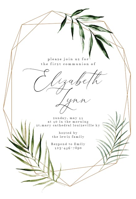 Geometric Palms - First Holy Communion Invitation