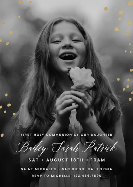 Gold flakes - first holy communion invitation