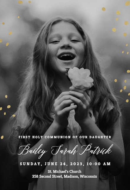 Gold flakes - First Holy Communion Invitation