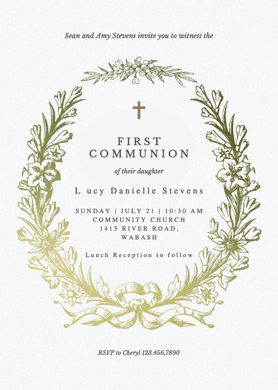 Golden wreath -  invitación de comunión