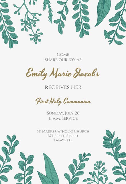 Graceful Greenery - First Holy Communion Invitation