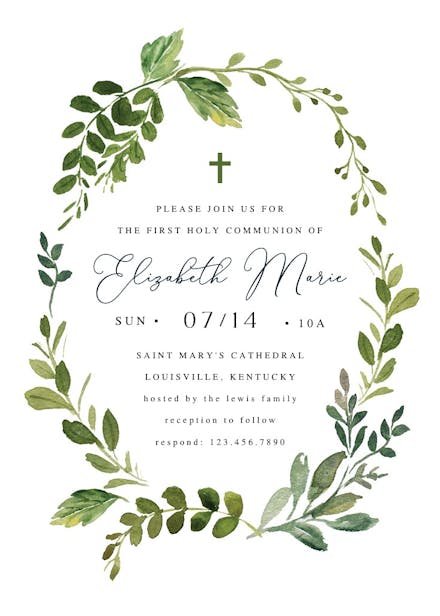 Green wreath - first holy communion invitation