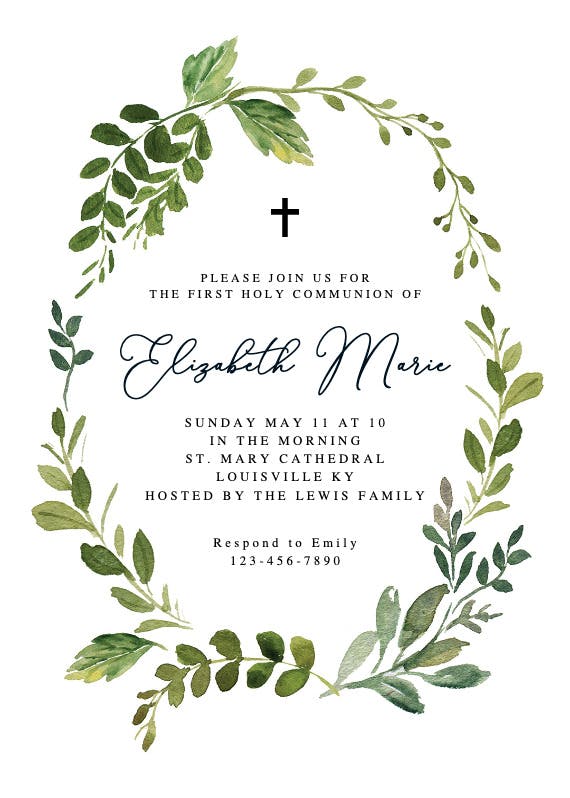 Green wreath - first holy communion invitation