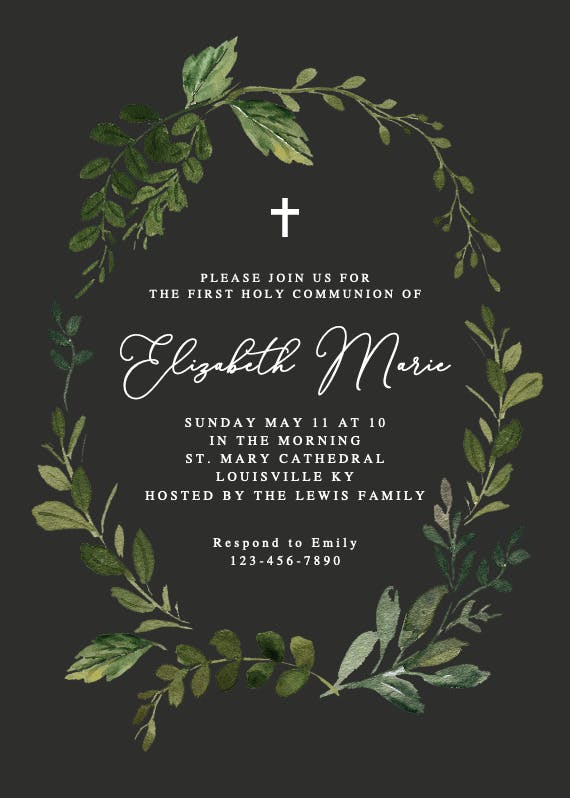 Green wreath - first holy communion invitation