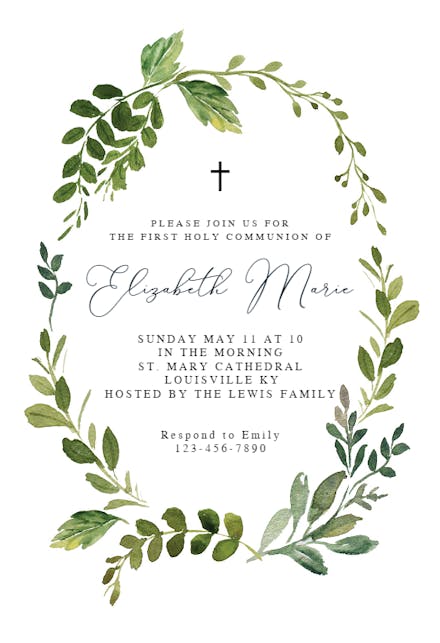 Green Wreath - First Holy Communion Invitation Template | Greetings Island