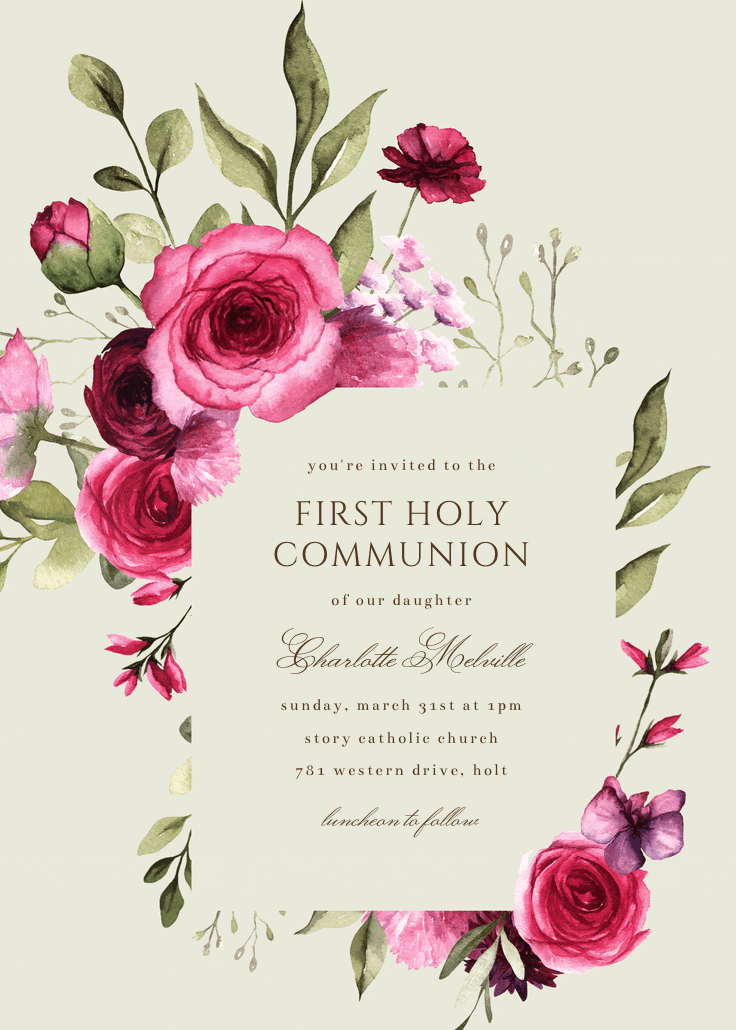 Magenta flowers - invitación de comunión