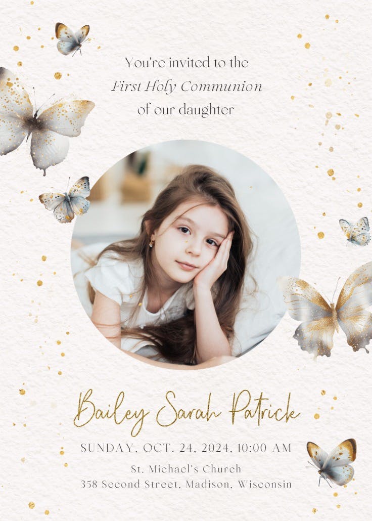 Mariposas - first holy communion invitation