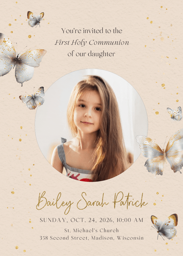 Mariposas - first holy communion invitation