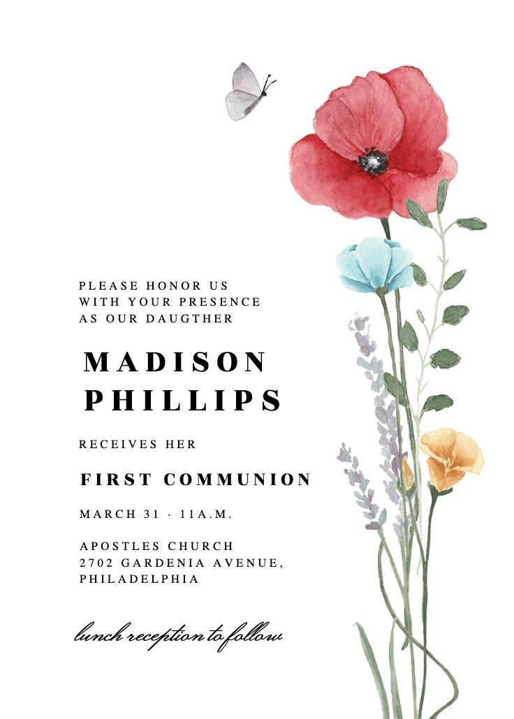 Meadow bouquet - first holy communion invitation