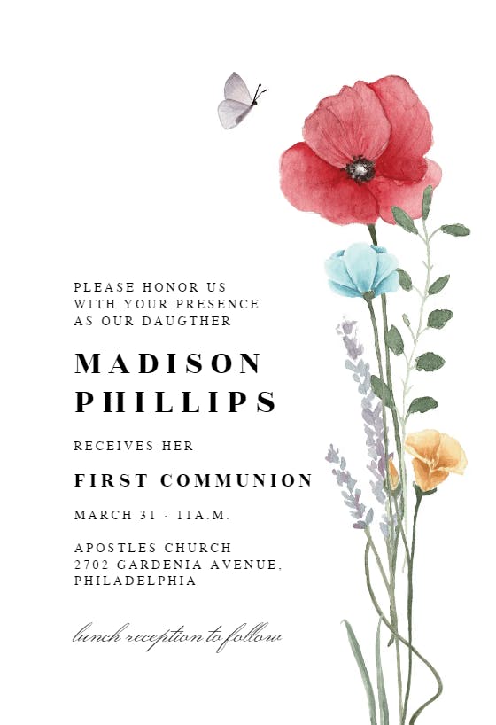Meadow bouquet - first holy communion invitation