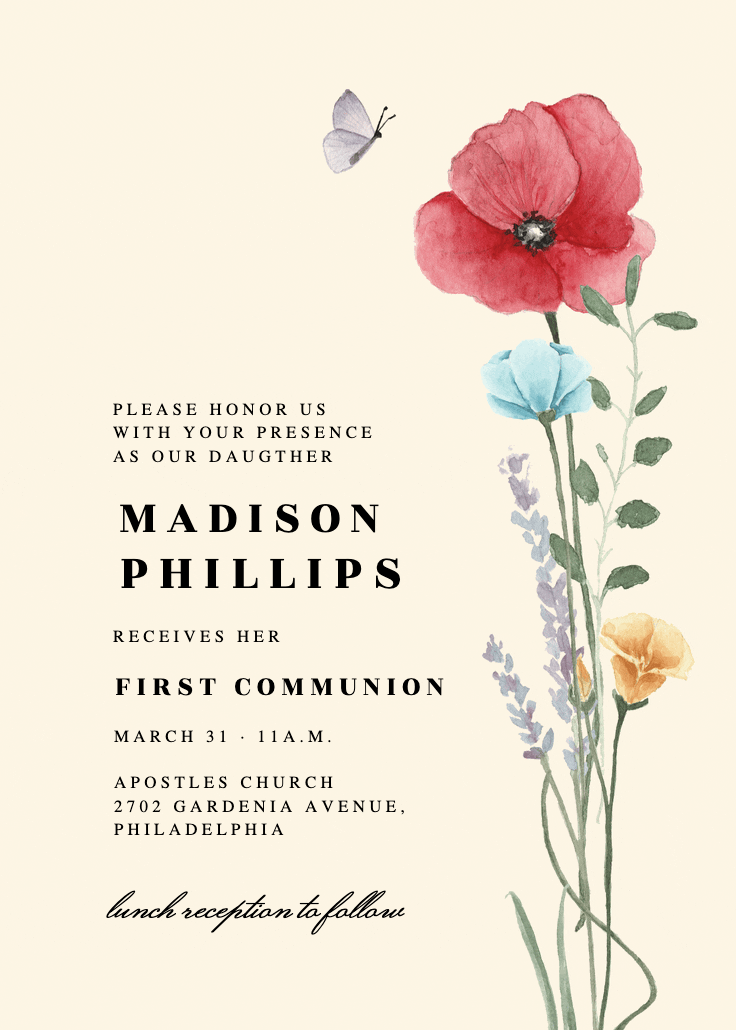Meadow bouquet - first holy communion invitation