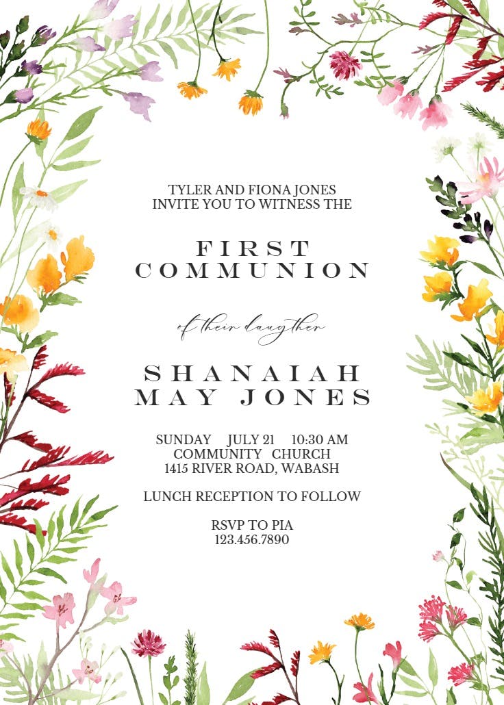 Meadow flowers - first holy communion invitation