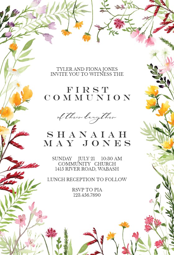 Meadow flowers - first holy communion invitation
