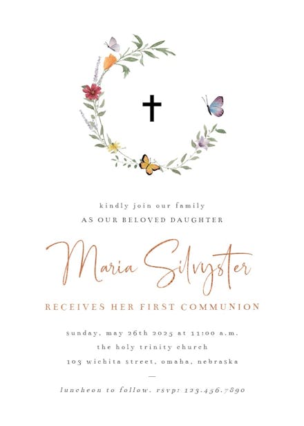 Meadow monogram - first holy communion invitation