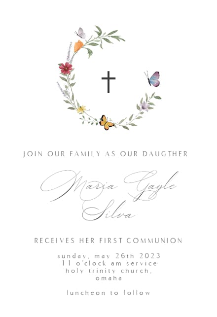 Meadow Monogram - First Holy Communion Invitation