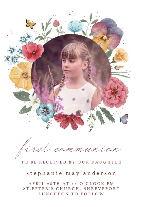 Meadow wreath - first holy communion invitation